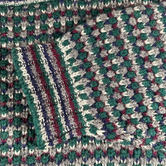 Vtg Eddie Bauer Mens XL 100% Wool Chunk Knit Sweater Green Burgundy Crew Neck - Picture 4 of 14